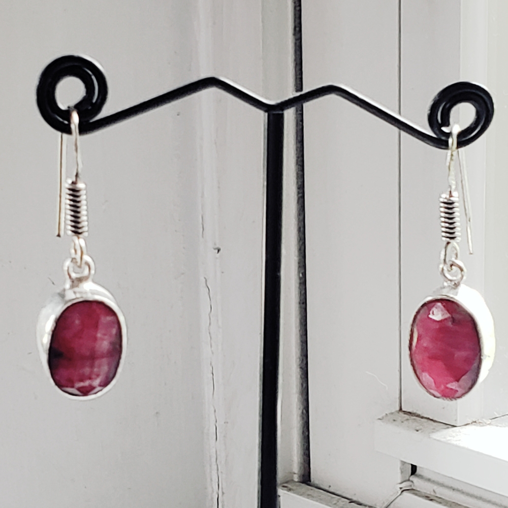 Sold--Natural Ruby Gemstone & 925 Silver Earrings - image 2